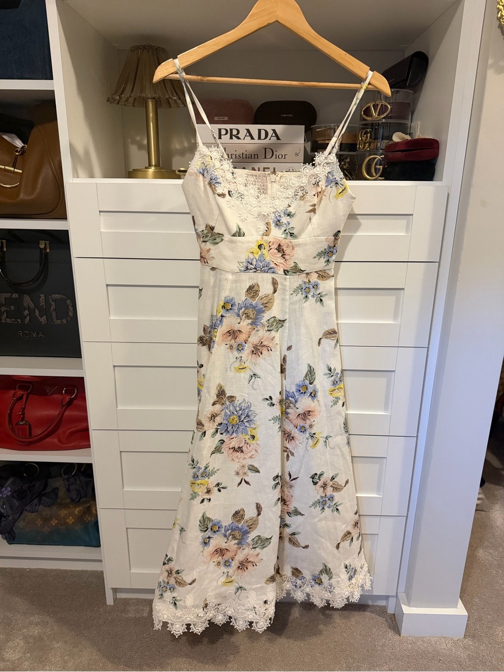 Zimmermann White Floral Lace-Trim Linen Dress - Picture 4 of 8